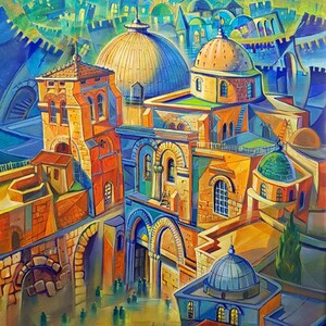 Church of the Holy Sepulchre in Jerusalem original abstract painting available now as giclee on canvas or metal., Giclée