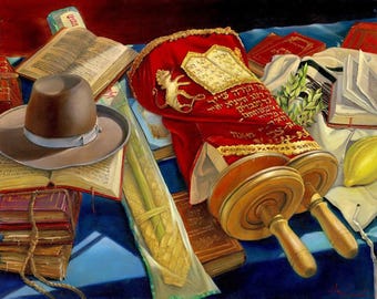 Still Life Hat Torah Jewish Art – Alex Levin Judaica Canvas Metal Acrylic Glass