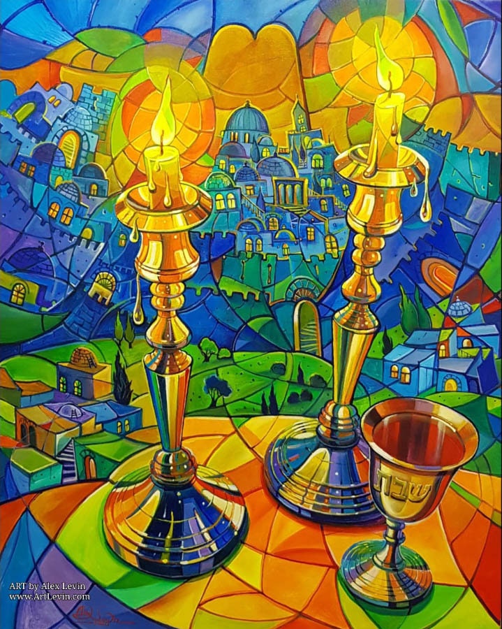 Shabbat In Jerusalem Original Painting Modern Abstract Contemporary Jewish Artwork available as print on Canvas, Made in Israel by A. Levin