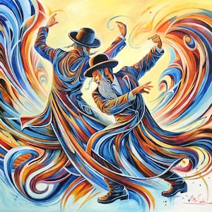 Jewish Dance of Light Abstract Contemporary Jerusalem Artwork available as print on Canvas or Metal, Made in Israel