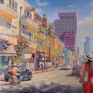 Tel Aviv Always Loves Peace. Painting of Tel Aviv by Alex Levin, Giclée