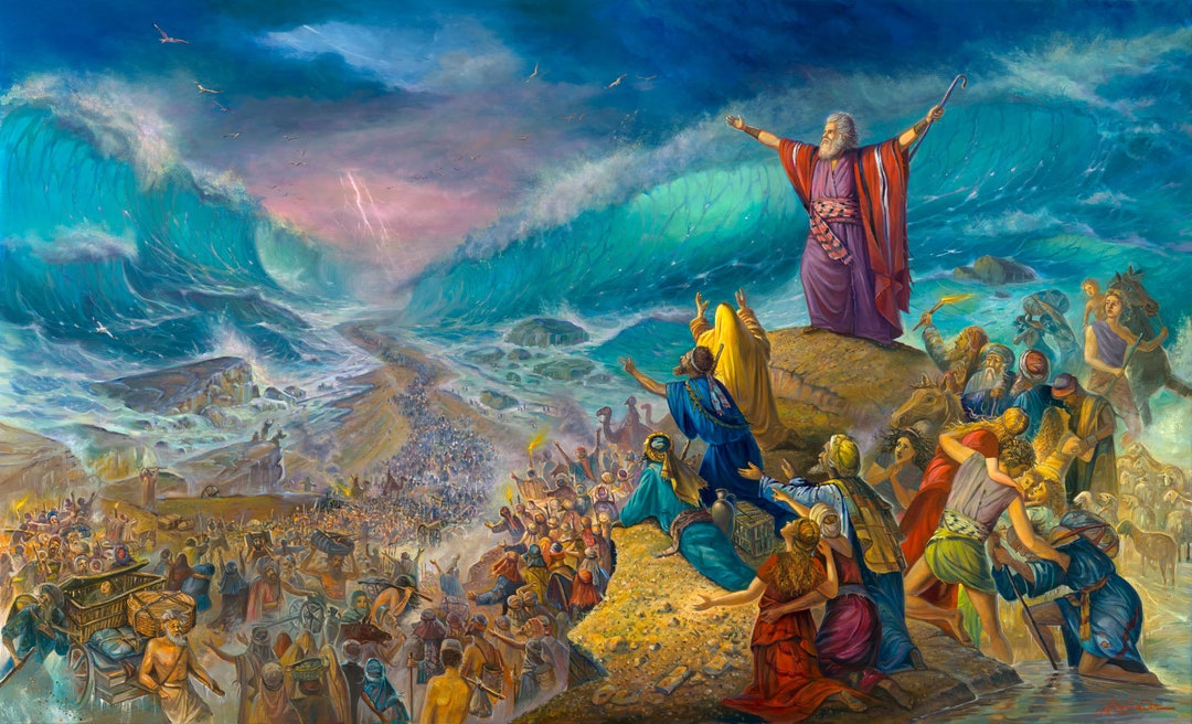 Moses Crossing the Sea. Jewish Painting Judaica Fine Art Print on
