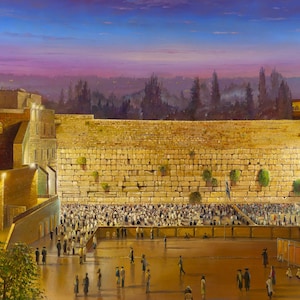 Original Jewish Art Print Kotel at Night in Jerusalem Wall Art Print for Home Decor Jewish Art painting Bar Mitzvah Gift for Jewish Home Art