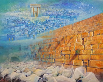 Next Year In Rebuilt Jerusalem Original Painting Modern Abstract Contemporary Jewish Artwork available as print on Canvas, Made in Israel