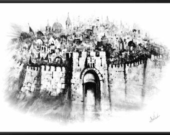 Jerusalem Wall Art – Modern Monochrome Judaica Canvas, Metal, Acrylic Glass