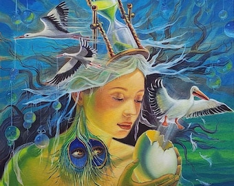Ewige Wiedergeburt – Surrealistische Wandkunst, Leinwand gerahmt, Metalldruck oder Acrylglas