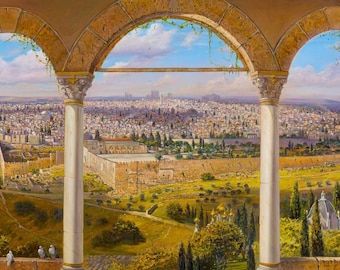 Jerusalem Wall Art, Alex Levin Painting, Framed Canvas, Metal, Acrylic Glass