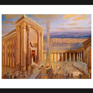 The Second Holy Temple In Jerusalem, Fine Art On Paper 30&quot;x22, Framed and protected plexiglass. Artwork by Alex Levin, Israel