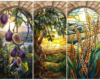 Seven Species - Judaica Sukkah Decoration, Colorful Vinyl Wall Banner