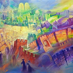 Sonidos de Jerusalén, obra de arte judía contemporánea abstracta moderna sobre lienzo para decoración de pared del hogar de A. Levin, Giclée