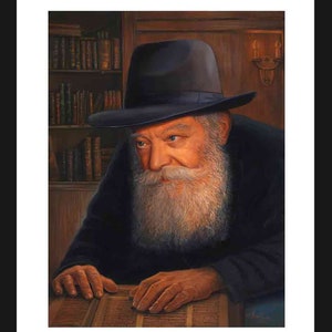 Lubavitcher Rebbe, Rabbi Menachem Mendel Schneerson, Fine Art On Paper 22&quot;x30&quot;, Framed and protected plexiglass