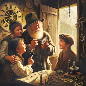 Clockmaker of the Shtetl: Jewish Art Print on Canvas, Metal or Acrylic by Alex Levin