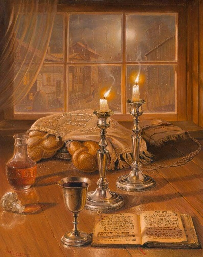 Shabbat Shalom - Jewish Still Life Art, Judaica Fine Art Poster, 20x30, 24x36, 32x48 image 1