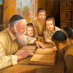 Cheider in Shtetl. Jewish Painting Judaica Fine Art, Giclée