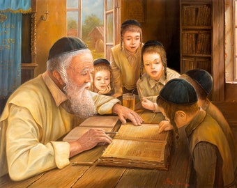 Cheider in Shtetl. Jewish Painting Judaica Fine Art, Giclée