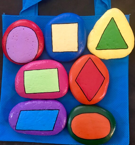 Shapes And Colors Painted Rocks Learning Stones Kids Play Etsy