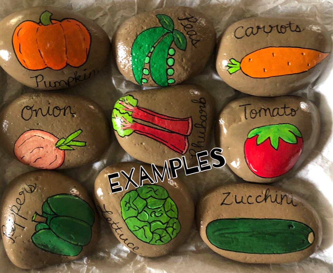 Vegetable Garden Stone Marker Painted Rock Vegetables Herbs Etsy
