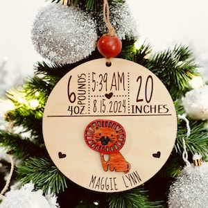 Lion Baby&#39;s 1st Christmas Ornament, Baby Stats Christmas Decor, Gift for Grandparents, New Baby Gift, Keepsake Ornament, Custom Ornament