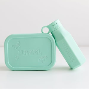 Custom Engraved Silicone Lunch Box & Bottle Set for Kids, School Meal Snack Set with Name, Food-Grade Silicone Reusable Food Container