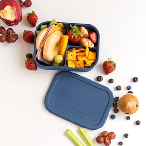 Custom Silicone Lunch Bento Box for Kids, Engraved School Meal Snack Container Personalized Child Name, Food-Grade Silicone Reusable