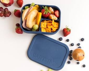 Custom Silicone Lunch Bento Box for Kids, Engraved School Meal Snack Container Personalized Child Name, Food-Grade Silicone Reusable