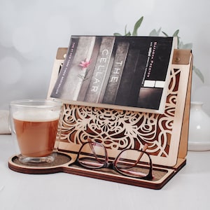 Wooden Book Valet Tray, Wood Nightstand Book Page Holder, Gift for Book Lovers, Unique Book Nook, Gift for Mom, Birthday Gift, Tablet Ipad