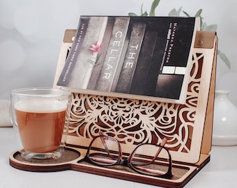 Wooden Book Valet Tray, Wood Nightstand Book Page Holder, Gift for Book Lovers, Unique Book Nook, Gift for Mom, Birthday Gift, Tablet Ipad