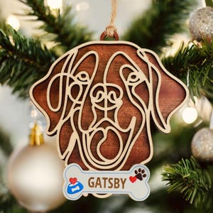Personalized DogBreed Line Art Ornament, Christmas Pet Gift, Custom Dog Name, Holiday Decor for Dog Lovers, Dog Mom Gift