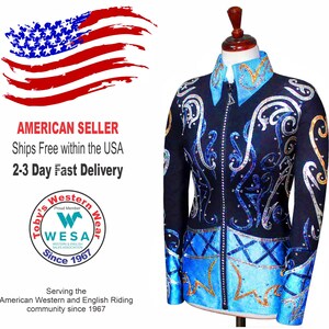 Chemise Show Western Unicorn Show Girl Chemise Western De Spectacle Avec Tapis De Selle Assorti - Ensemble Neuf Unicorn Show Girl Ensemble équitation Western Assorti