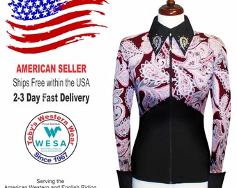 NOUVEAU Western Competition Horse Riding Show Wear Shirt Blouse Jacket Rodeo Pageant Queen Horsemanship Showmanship Pleasure Rails Top ~ Femmes