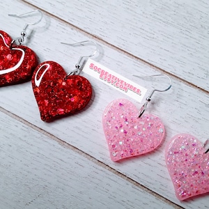SHIPS 5/6/24 Valentine's Glitter Heart Resin Earrings