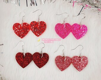 Valentine's Glitter Heart Resin Earrings, Valentine's Day, Heart Earrings, Valentine's Earrings, Resin Jewelry, Gifts For Her