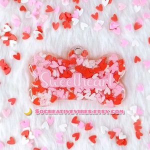 Sweetheart Pet Tag, Valentine&#39;s Pet Tag, Resin Dog Tags, Resin Pet Tags, Glitter Pet Tags