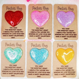 Valentine&#39;s Day Pocket Hug Glitter Heart, Keepsake Gifts, Thinking of You, Pocket Hug Tokens, Friendship Gifts, I Love You