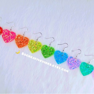 Glitter Heart Resin Earrings, Valentine&#39;s Day, Valentine&#39;s Earrings, Resin Jewelry, Gifts For Her, Heart Earrings