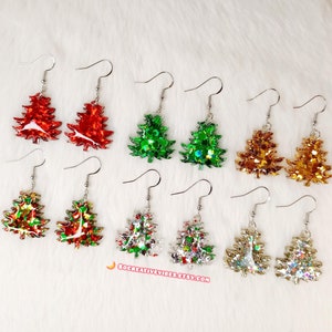 Christmas Tree Glitter Resin Earrings, Christmas Earrings, Ornament Earrings, Holiday Earrings, Christmas Tree Earrings