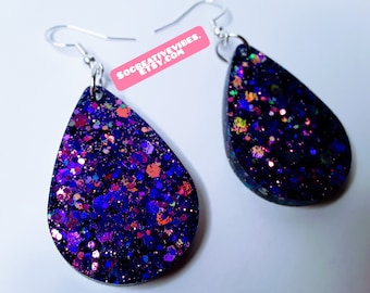 Color Shifting Glitter Teardrop Resin Earrings, Halloween Earrings, Fall Earrings, Resin Jewelry, Halloween Jewelry