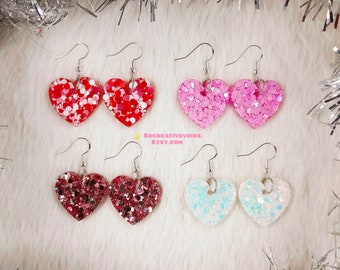 Valentine's Glitter Heart Resin Earrings, Valentine's Day, Heart Earrings, Valentine's Earrings, Resin Jewelry, Gifts For Her