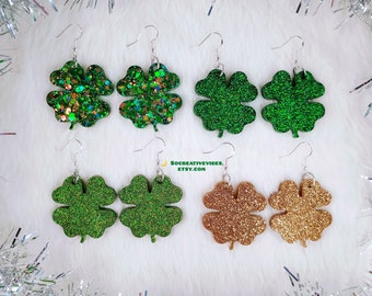 Four Leaf Clover Glitter Resin Earrings, St. Patrick&#39;s Day, Clover Earrings, Resin Jewelry, Gifts For Her