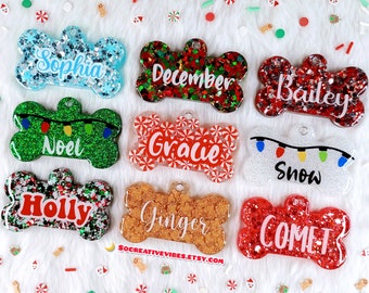 SHIPS 5/6/24 Christmas Pet Tags, Resin Dog Tags, Custom Pet Tags, Custom Dog Tags, Resin Cat Tags, Resin Pet Tags, Glitter Pet Tags