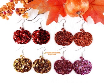 Pumpkin Glitter Resin Earrings, Halloween Earrings, Fall Earrings, Pumpkin Earrings, Thanksgiving Earrings, Resin Jewelry