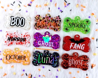 Halloween Pet Tags, Fall Pet Tags, Resin Dog Tags, Custom Dog Tags, Resin Cat Tags, Resin Pet Tags, Glitter Pet Tags