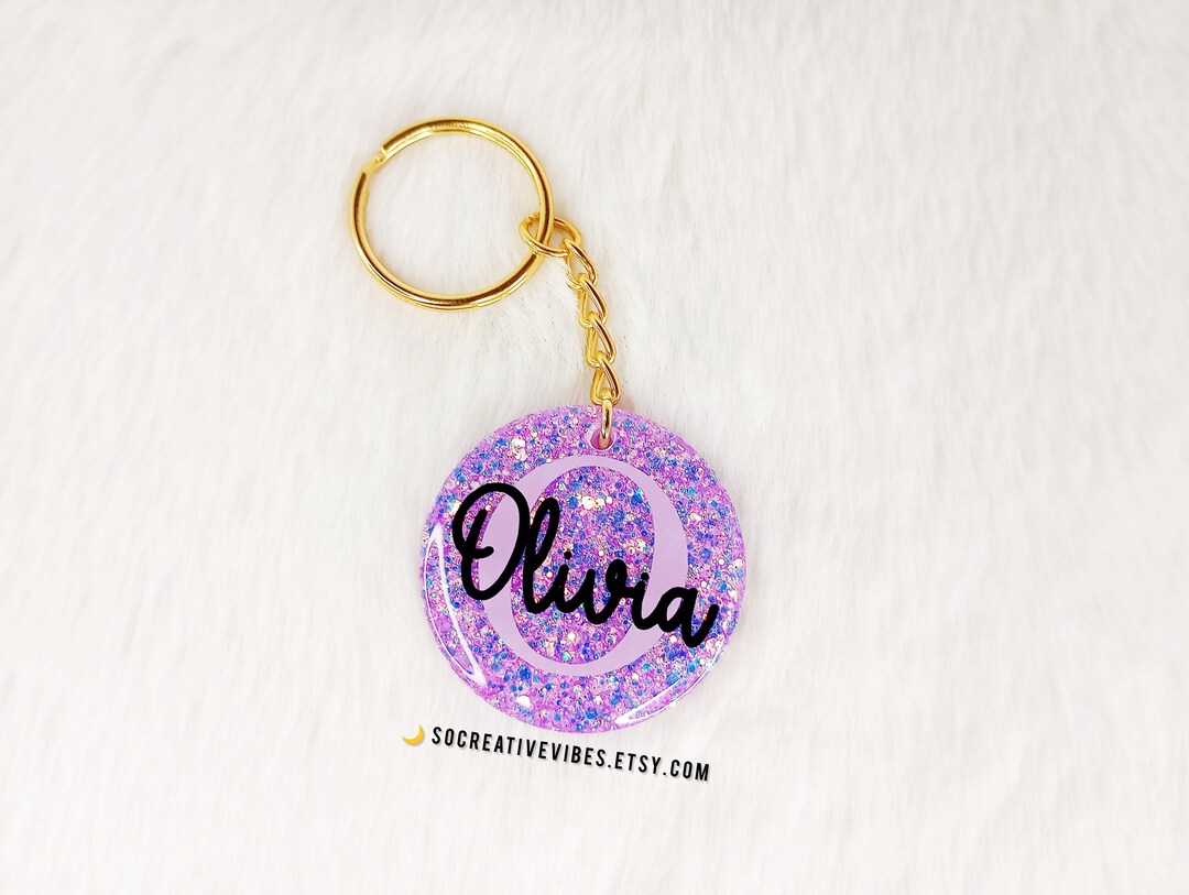 Olivia Glitter Keychain, Personalized Keychain, Backpack Charm, Name ...