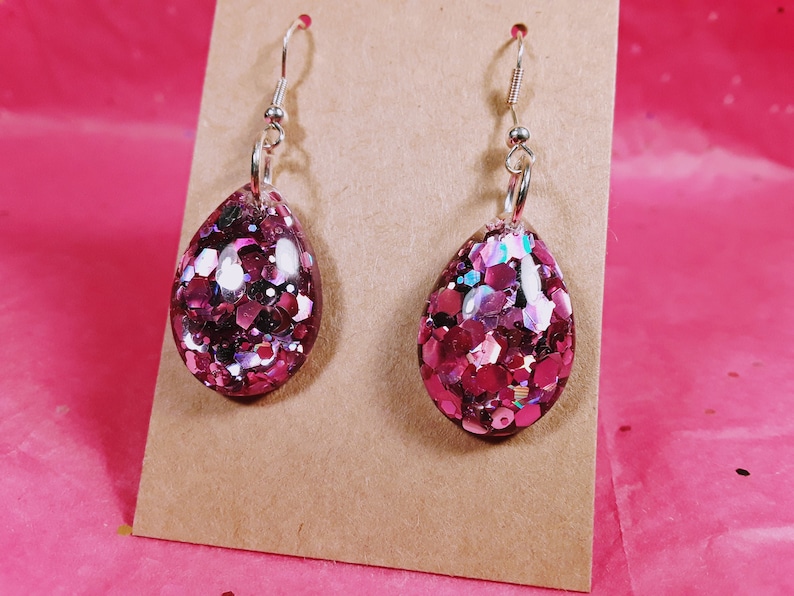 Pink Holographic Teardrop Resin Earrings