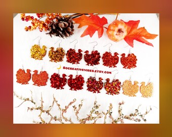 Turkey Glitter Resin Earrings, Thanksgiving Earrings, Turkey Earrings, Fall Earrings, Resin Jewelry, Thanksgiving Jewelry, Turkeys