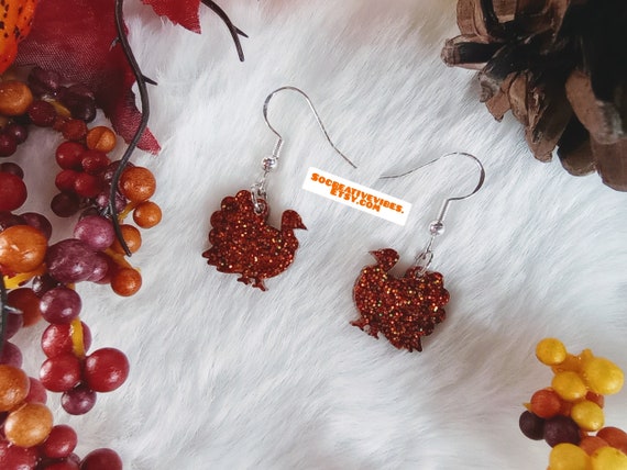 Turkey Glitter Resin Earrings, Thanksgiving Earrings, Fall Earrings, Turkey Earrings, Resin Jewelry, Thanksgiving Jewelry, Turkeys