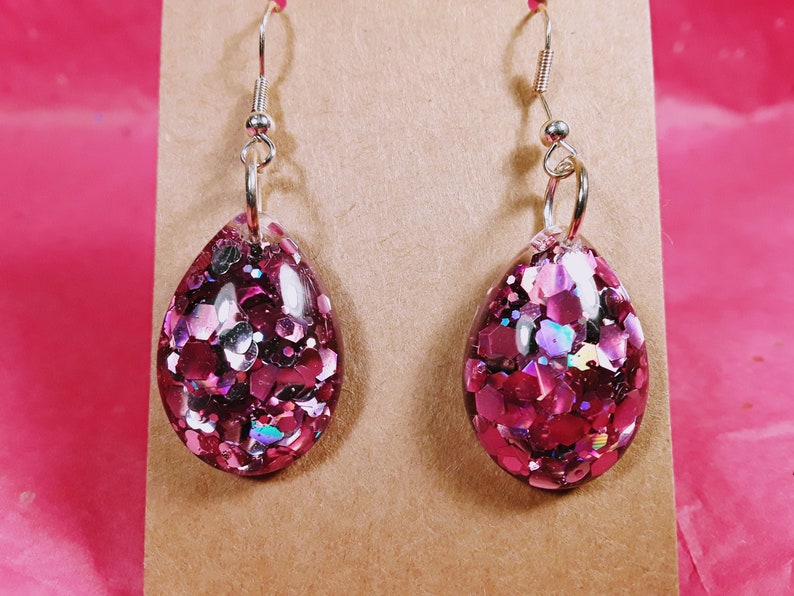Pink Holographic Teardrop Resin Earrings