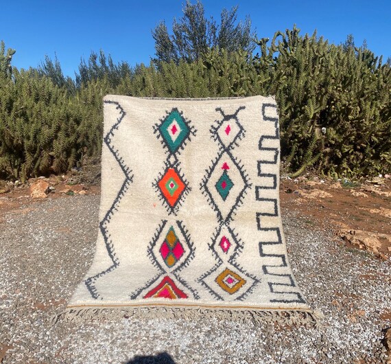 Moroccan rug, Mrirt rug, Handmade area rug, Beni ourain Wool rug, 8x10 Berber Boho Carpet, Home Decor, Teppich-Tapis Berbère, Beige Pink.