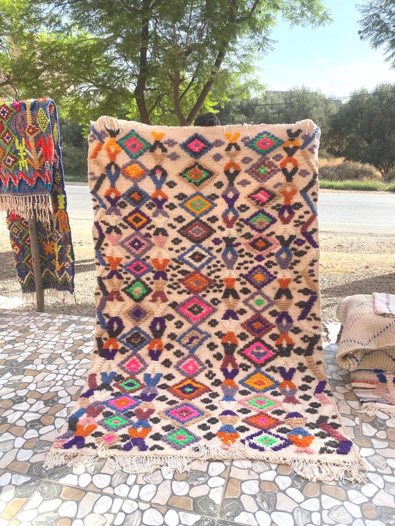 Moroccan Handmade rug ,Beni ourain style Morocco wool Berber Rug, modern rug, Hand woven rug, Azilal Berber style - white Rug Morocco