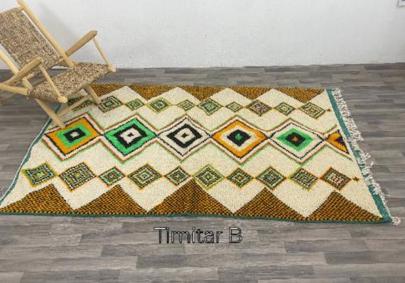 Handmade Beni Ourain Wool Rug: Burgundy & Orange Geometric Carpet